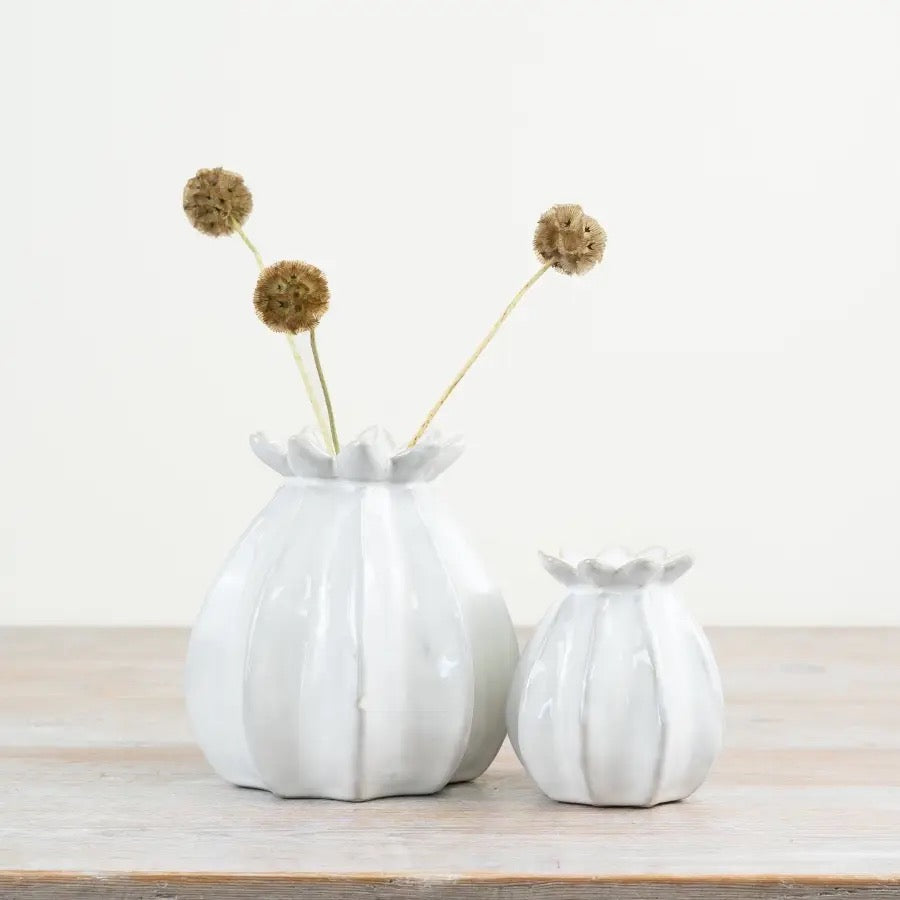 White Poppy Bud Vase, 11cm