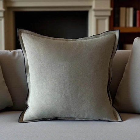 OLIVE/BLACK LINEN MIX CUSHION 50cm