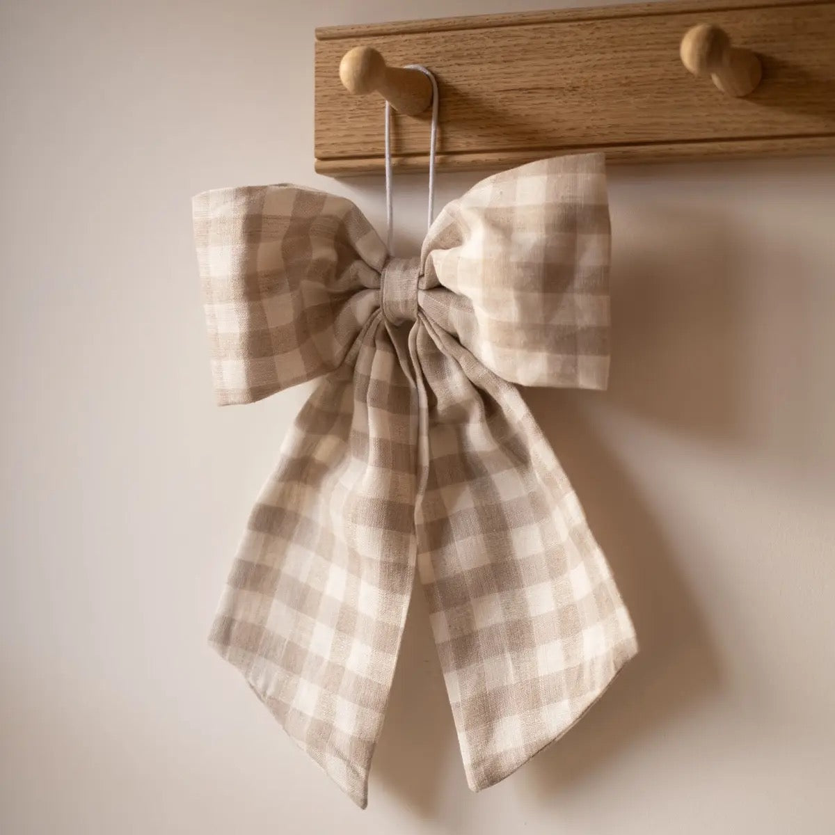 Cream and Beige Gingham Hanging Bow