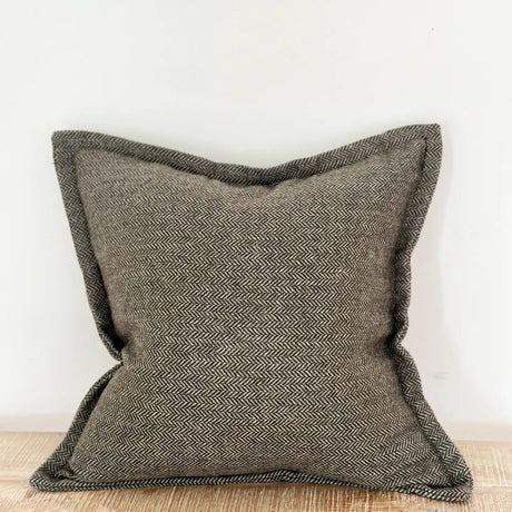 Tia Wool Cushion - Green Herringbone 53cm