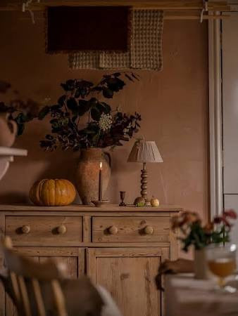 The Bobbin Table Lamp Natural with striped pleated shade