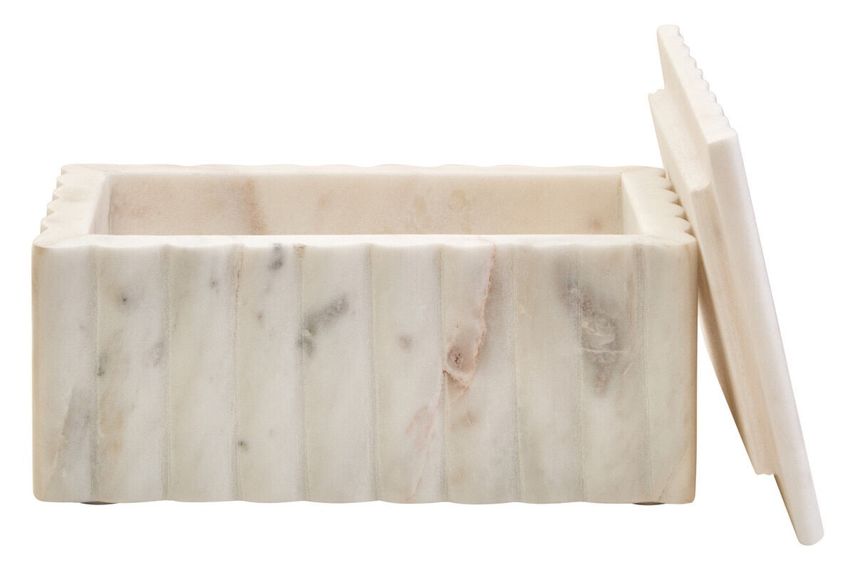 Savio Rectangular White Fluted Marble Box