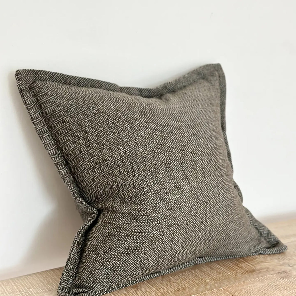 Tia Wool Cushion - Green Herringbone 53cm