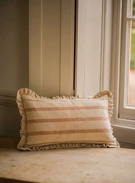 The Rustic Stripe Ruffle Cushion - Brick  - 2 sizes