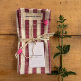 WOVEN CLAY STRIPE TABLECLOTH – 100% Cotton 2 sizes+Napkins