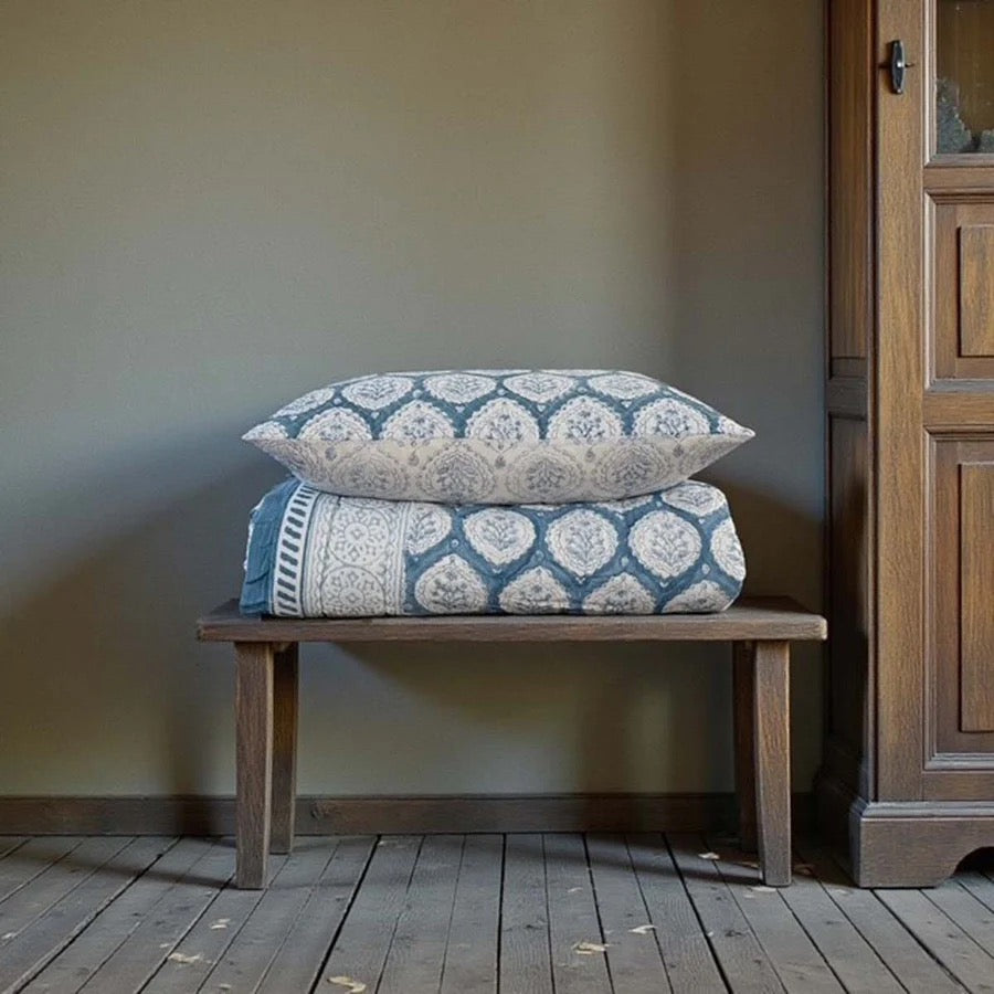 DK BLUE FLORAL BEDSPREAD