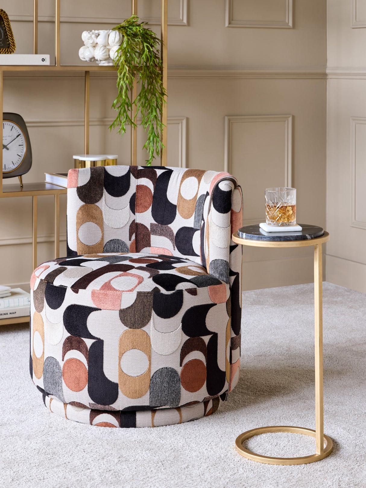 LIBRA - IOTA ACCENT TABLE BLACK MARBLE AGED GOLD FRAME