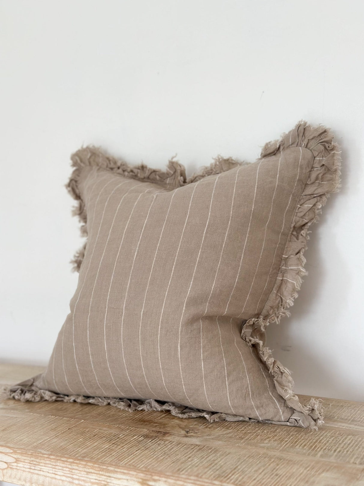 Hallie Beige Stripe Ruffle Cushion