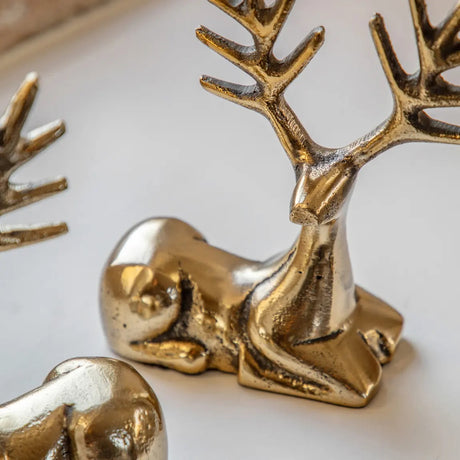 Set of 2 Stag Decorations, Antique Gold