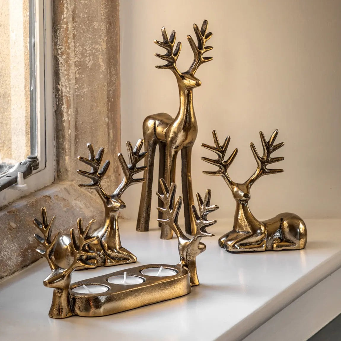 Stag Trio Tealight Holder, Gold