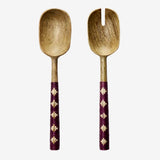 WOODEN SALAD SET W/ BAMBOO - PURPLE