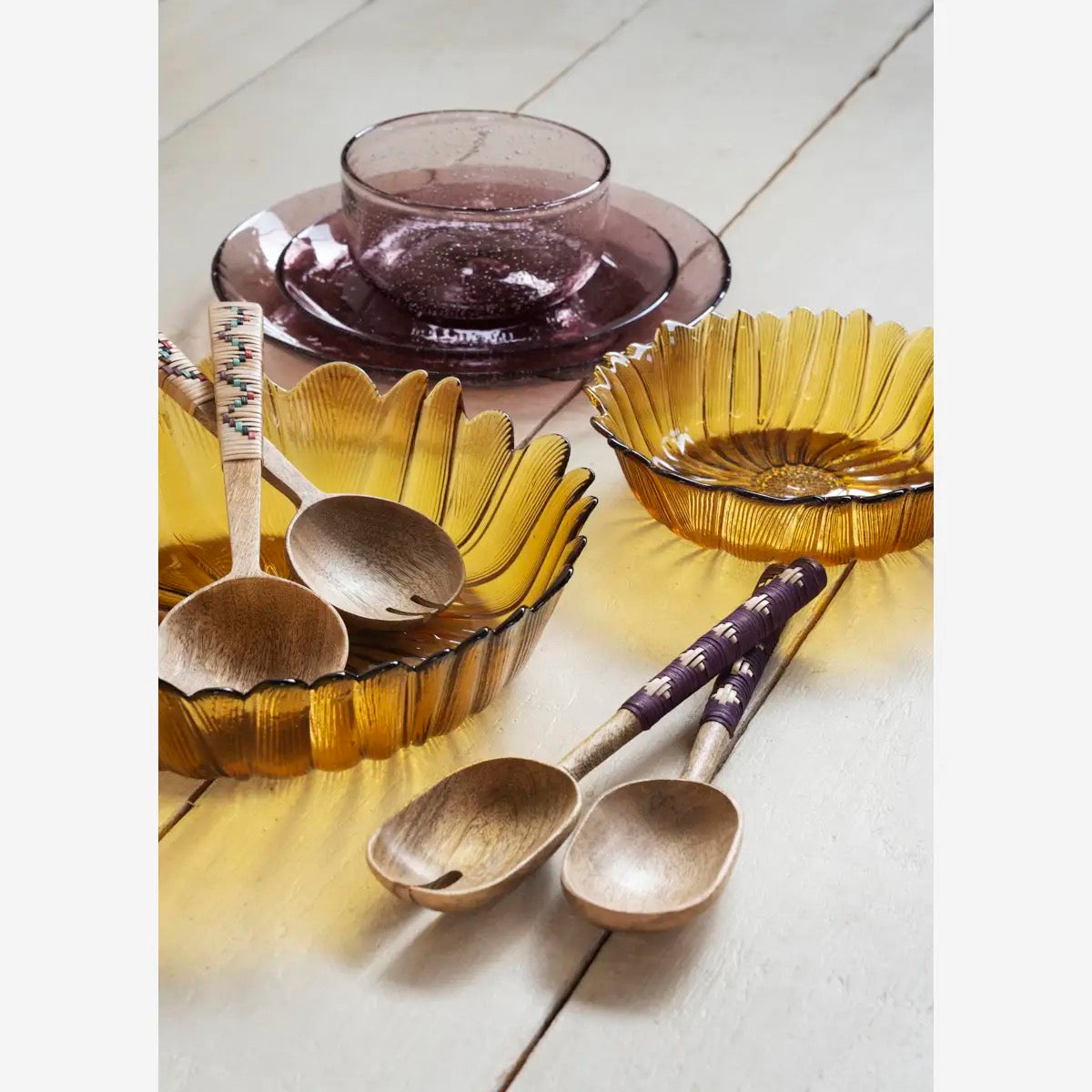 WOODEN SALAD SET W/ BAMBOO - PURPLE