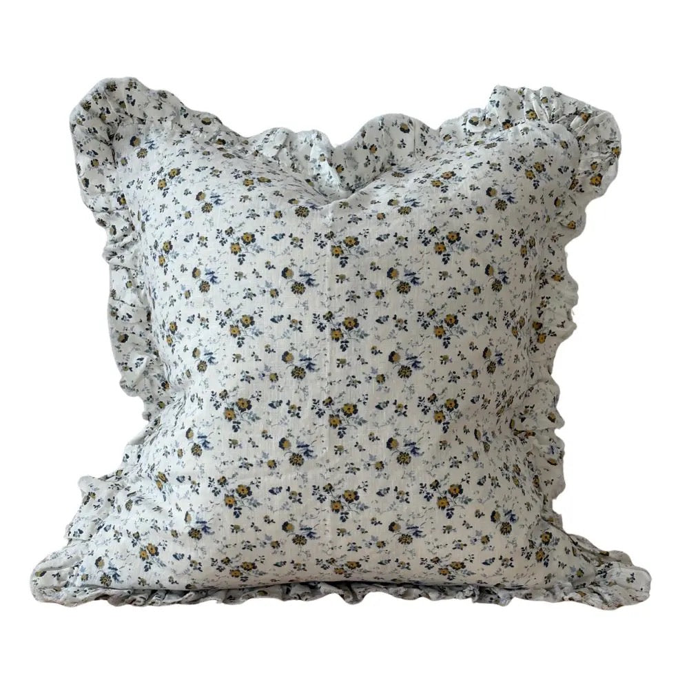 Hallie Blue Ditsy Floral Ruffle Cushion