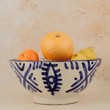 Moroccan Handpainted Ceramic Pedestal Bowl, Berber Eye