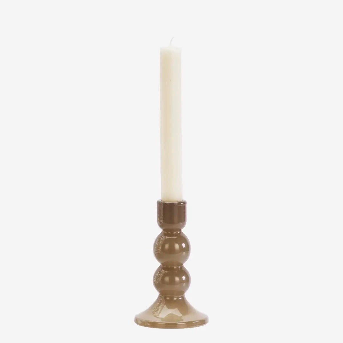 GLASS CANDLE HOLDER S/2 TAUPE