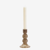 GLASS CANDLE HOLDER S/2 TAUPE