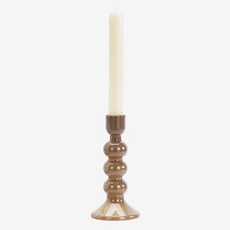 GLASS CANDLE HOLDER S/2 TAUPE