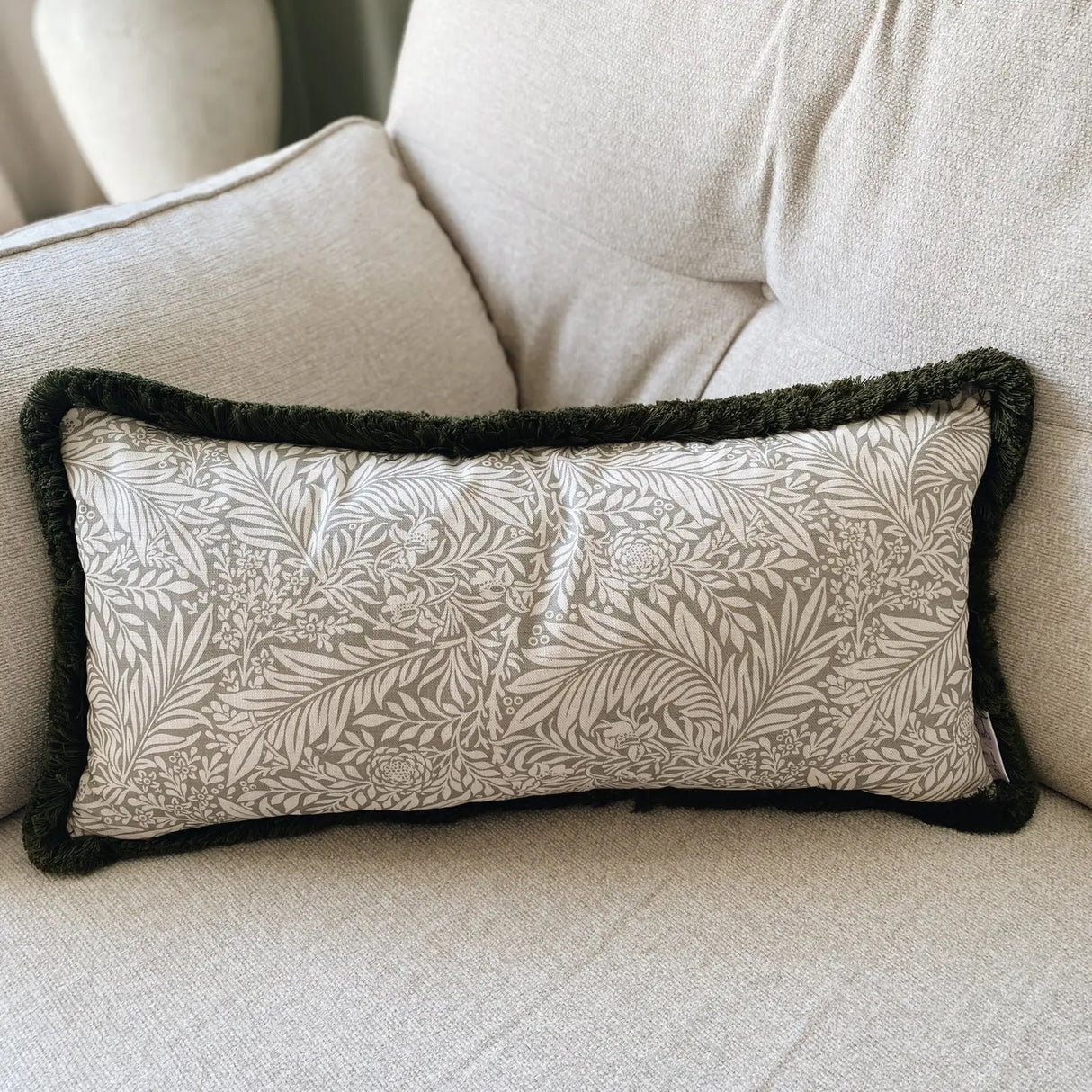 The Delilah Green Floral Fringed Cushion/2 Sizes
