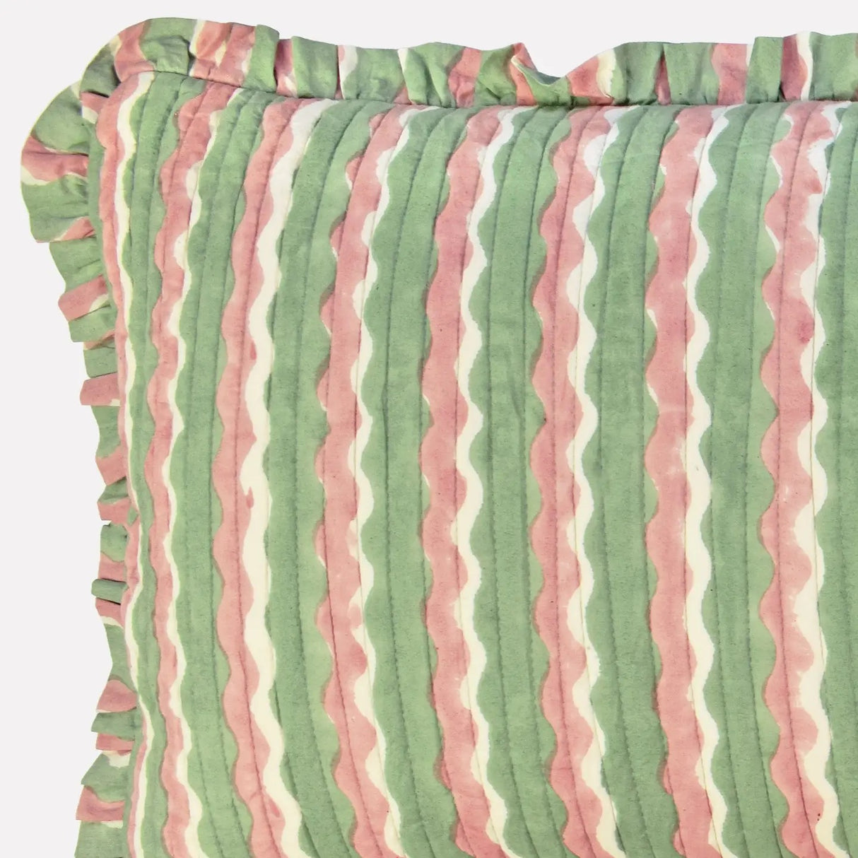 Cotton Quilted Frill Cushion | Whirly | Mint | 3 sizes