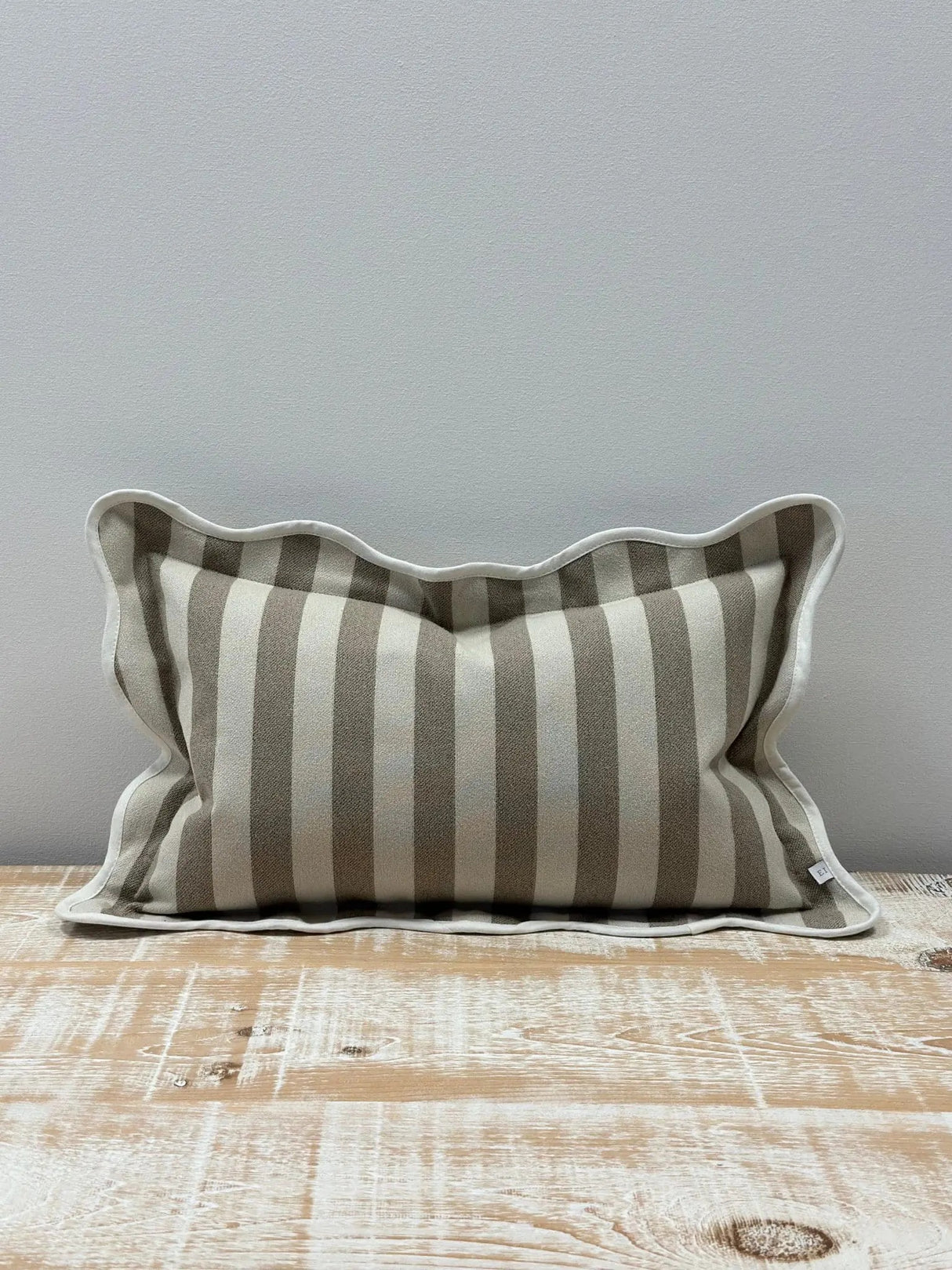 Chloe Greige Stripe Scalloped Edge Cushion