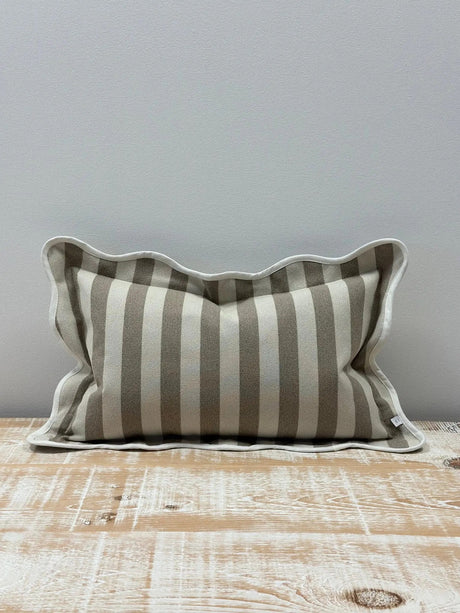 Chloe Greige Stripe Scalloped Edge Cushion