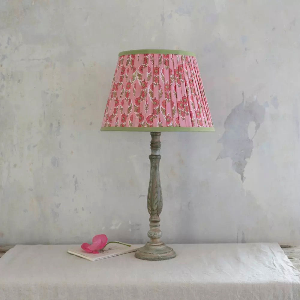 Lampshade Pleated Raspberry With Green Trim  - 2 Sizes