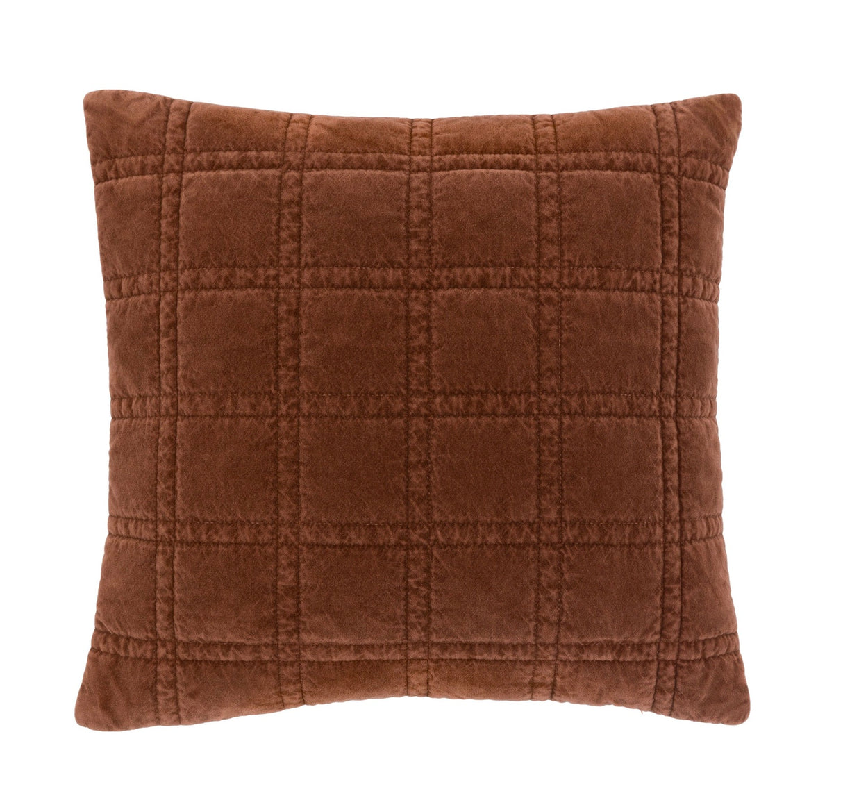 Cotton Velvet Quilted Cushion - Rust/Olive
