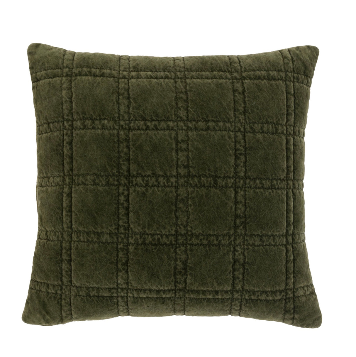 Cotton Velvet Quilted Cushion - Rust/Olive