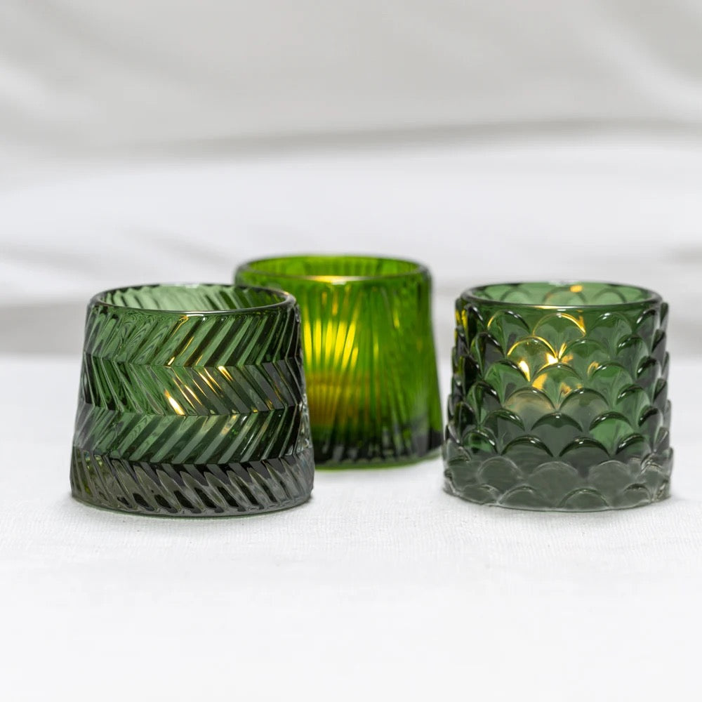Tea Light Holder Pontus Green 3 Assorted Designs set of 3 Designs
