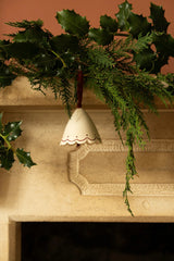 Scalloped Ceramic Hanging Bell - Berry or Moss