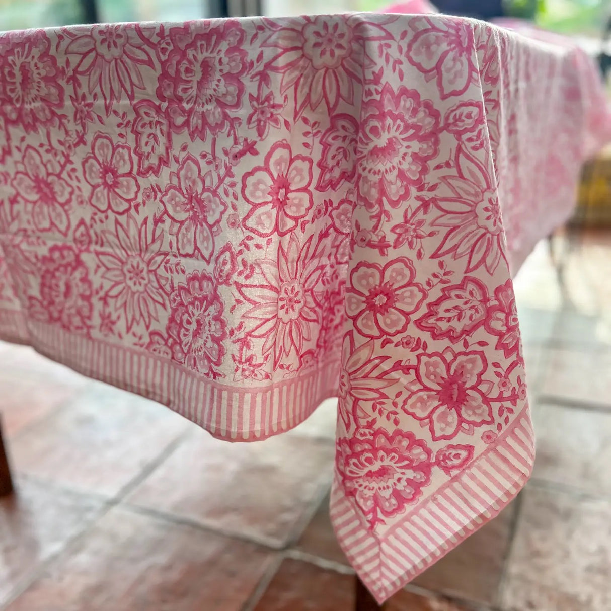 MEADOW SOFT PINK hand block printed tablecloth - 2 sizes