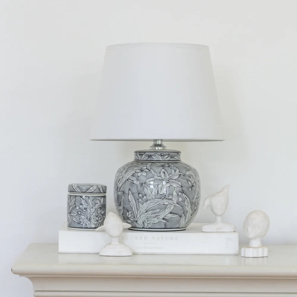MORWENA CERAMIC ROUND LAMP WITH WHITE SHADE
