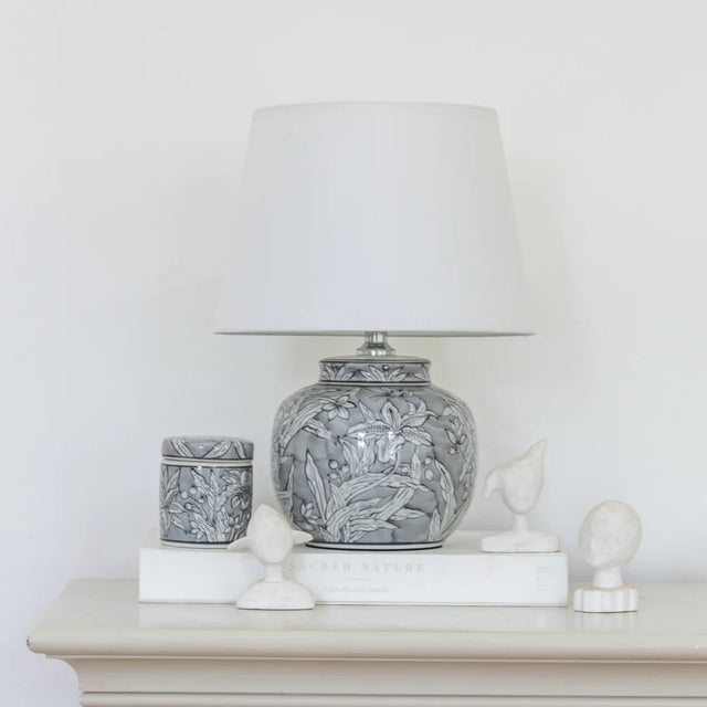 MORWENA CERAMIC ROUND LAMP WITH WHITE SHADE