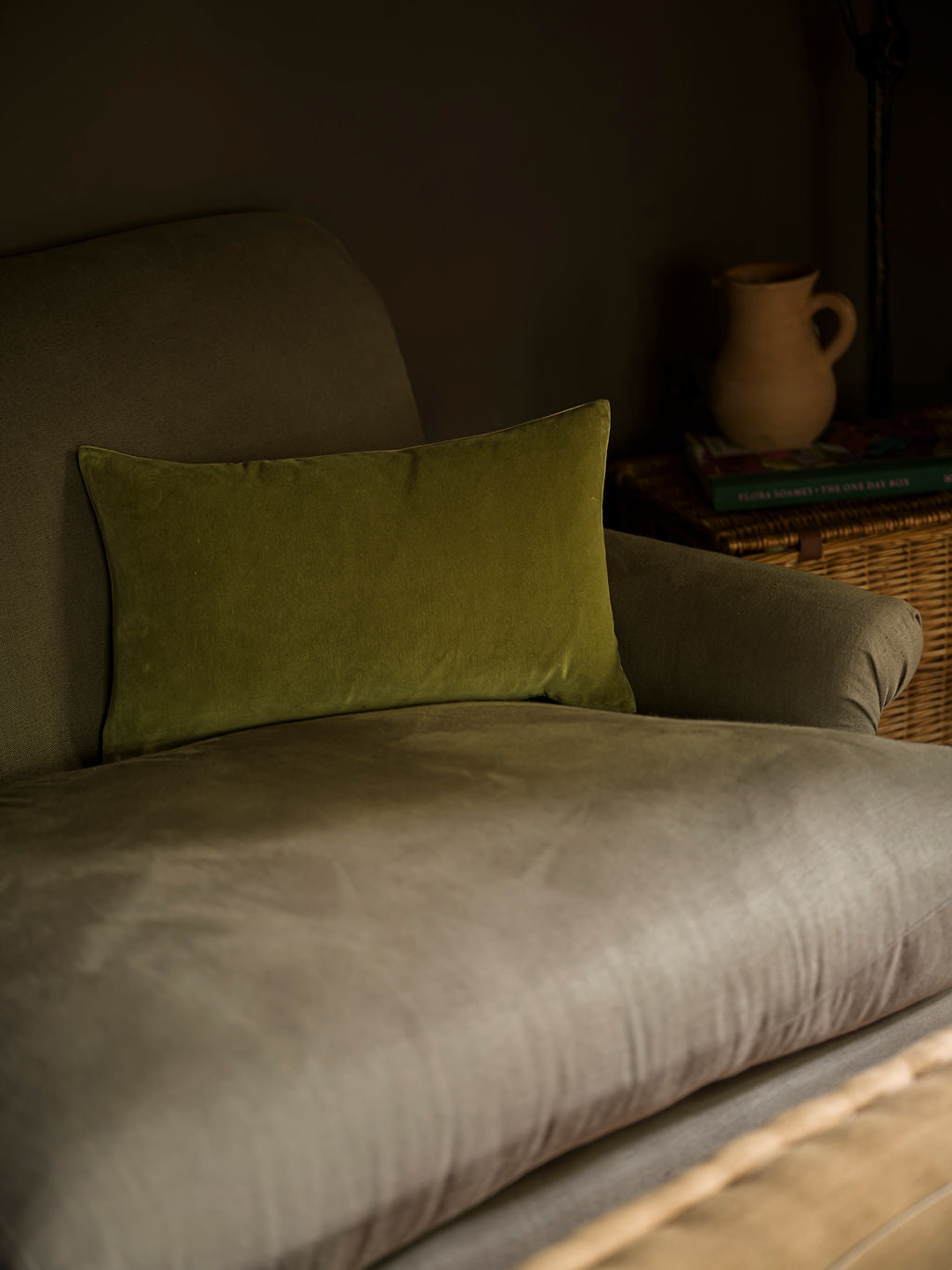 Indian Cotton Velvet Cushion - Lichen - 2 sizes