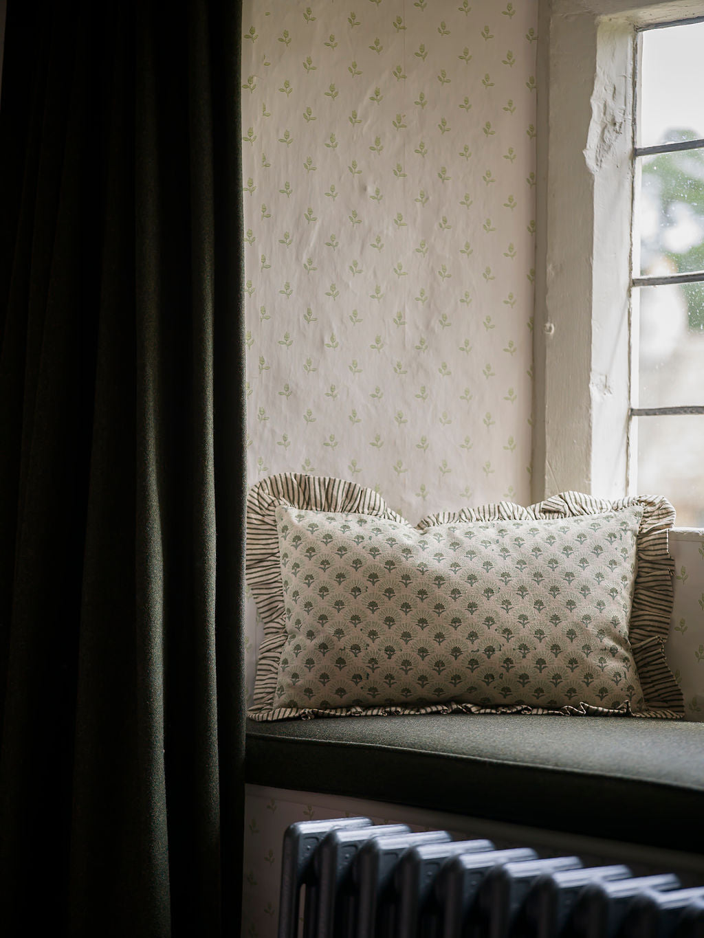 Fanflower Block Print Cushion - Forest