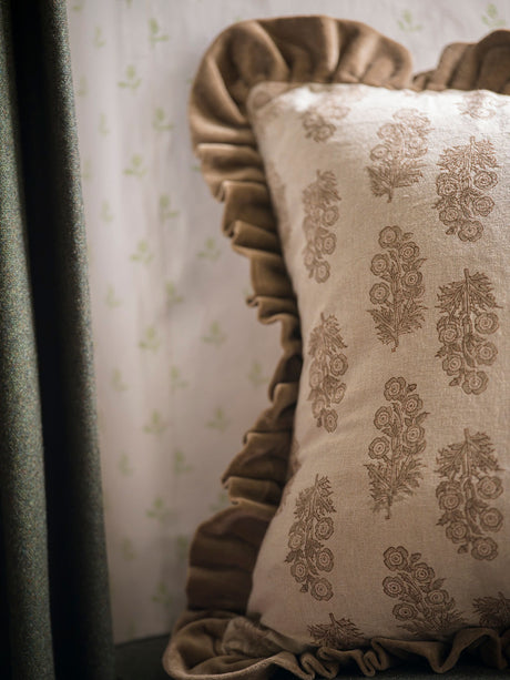 Blockprint Flower Cushion - Taupe