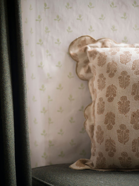 Scallop Blockprint Cushion - Taupe 40cm