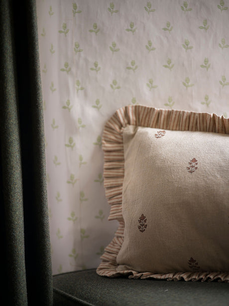 Sprig Block Print Cushion - Brick