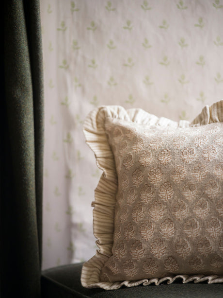 Block Print Frill Cushion - Taupe