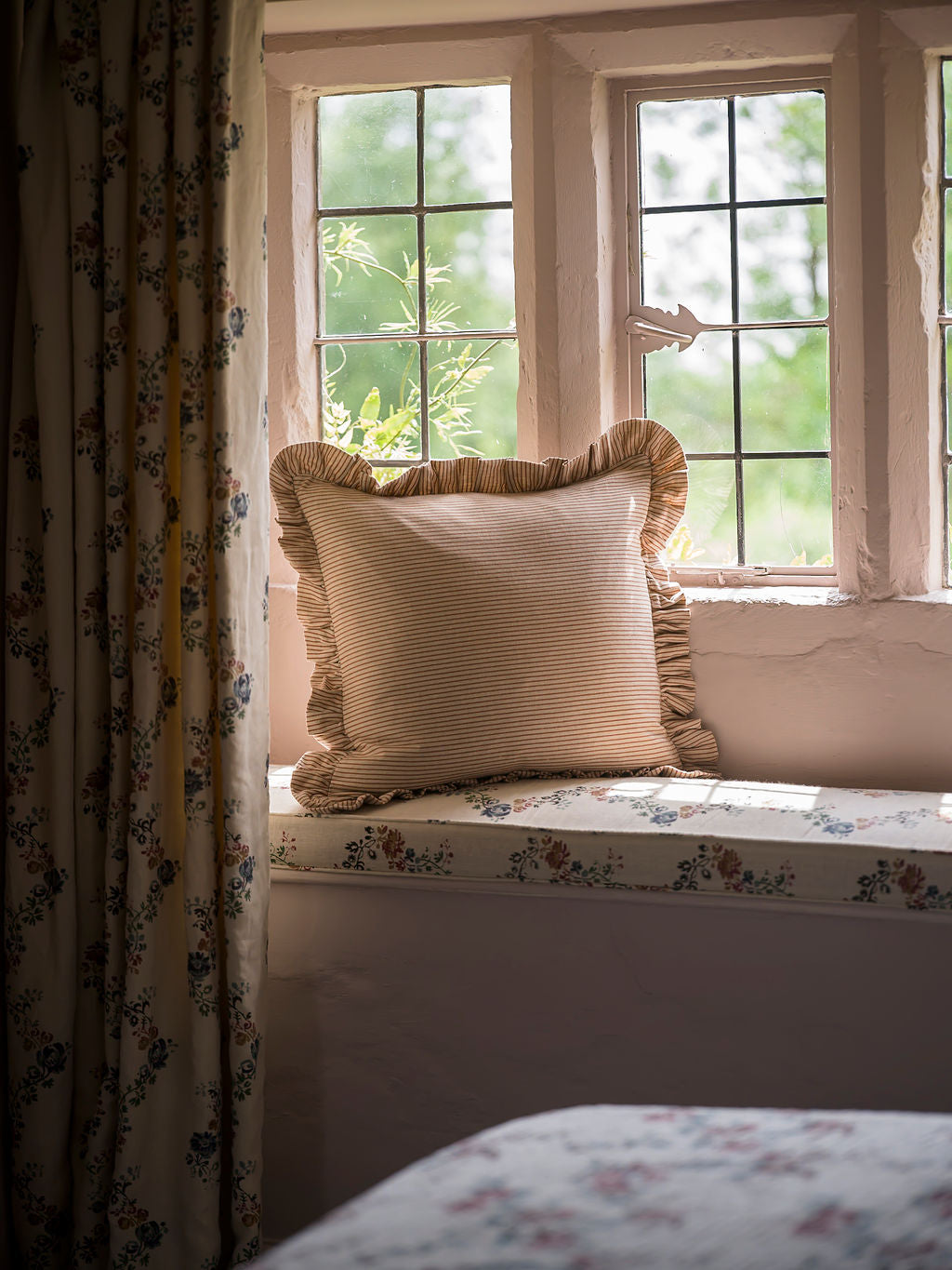 Stripe Frill Cushion - Brick