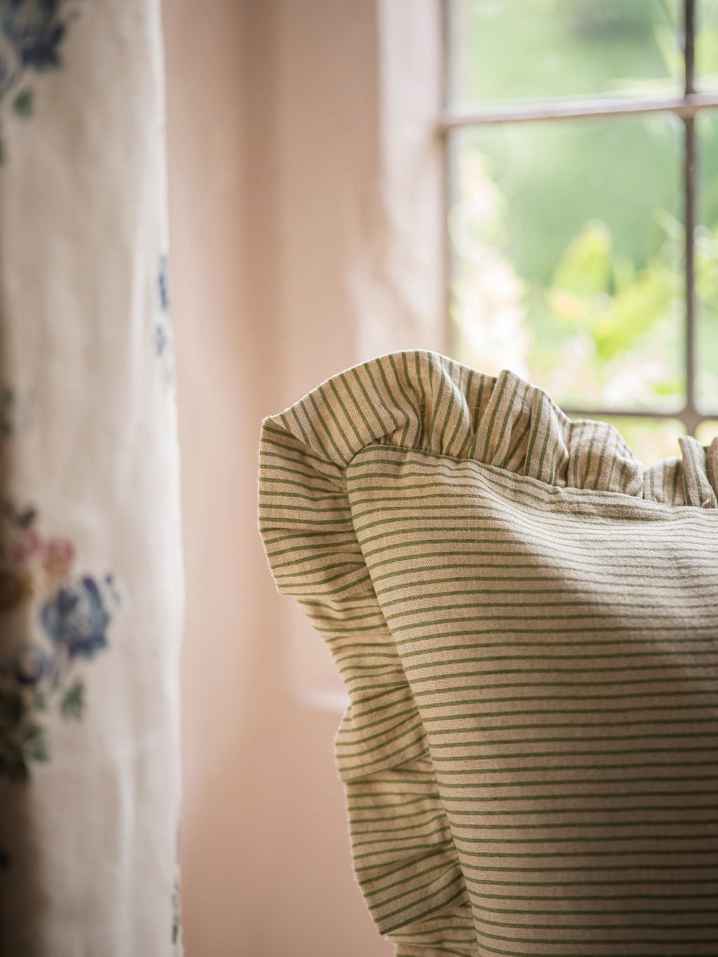 Stripe Frill Cushion - Forest