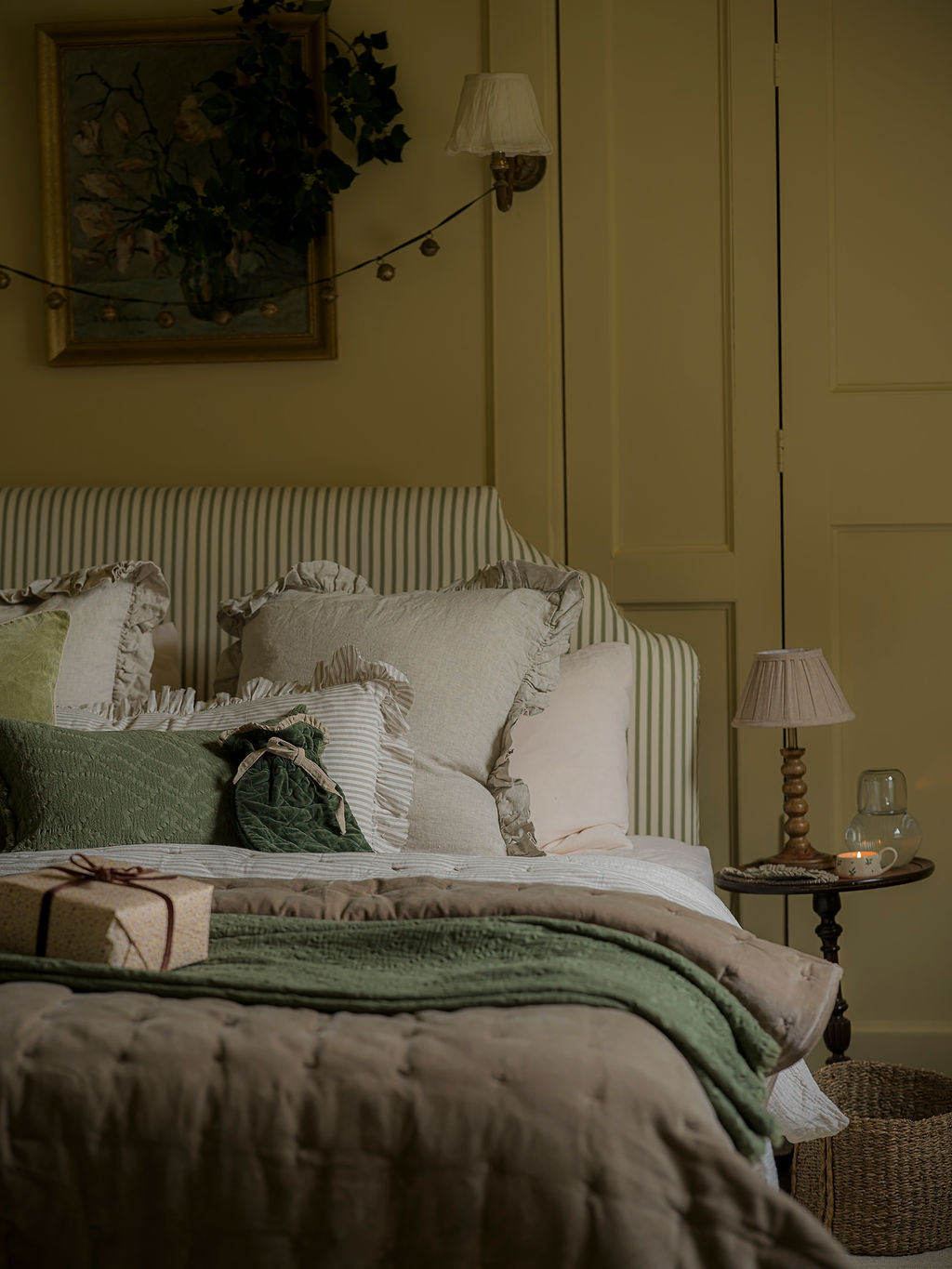 Indian Cotton Velvet Bedspread with Pinstripe reverse - Taupe