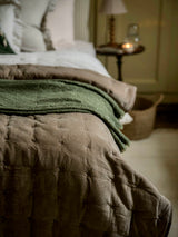 Indian Cotton Velvet Bedspread with Pinstripe reverse - Taupe