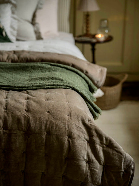 Indian Cotton Velvet Bedspread with Pinstripe reverse - Taupe