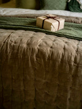 Indian Cotton Velvet Bedspread with Pinstripe reverse - Taupe