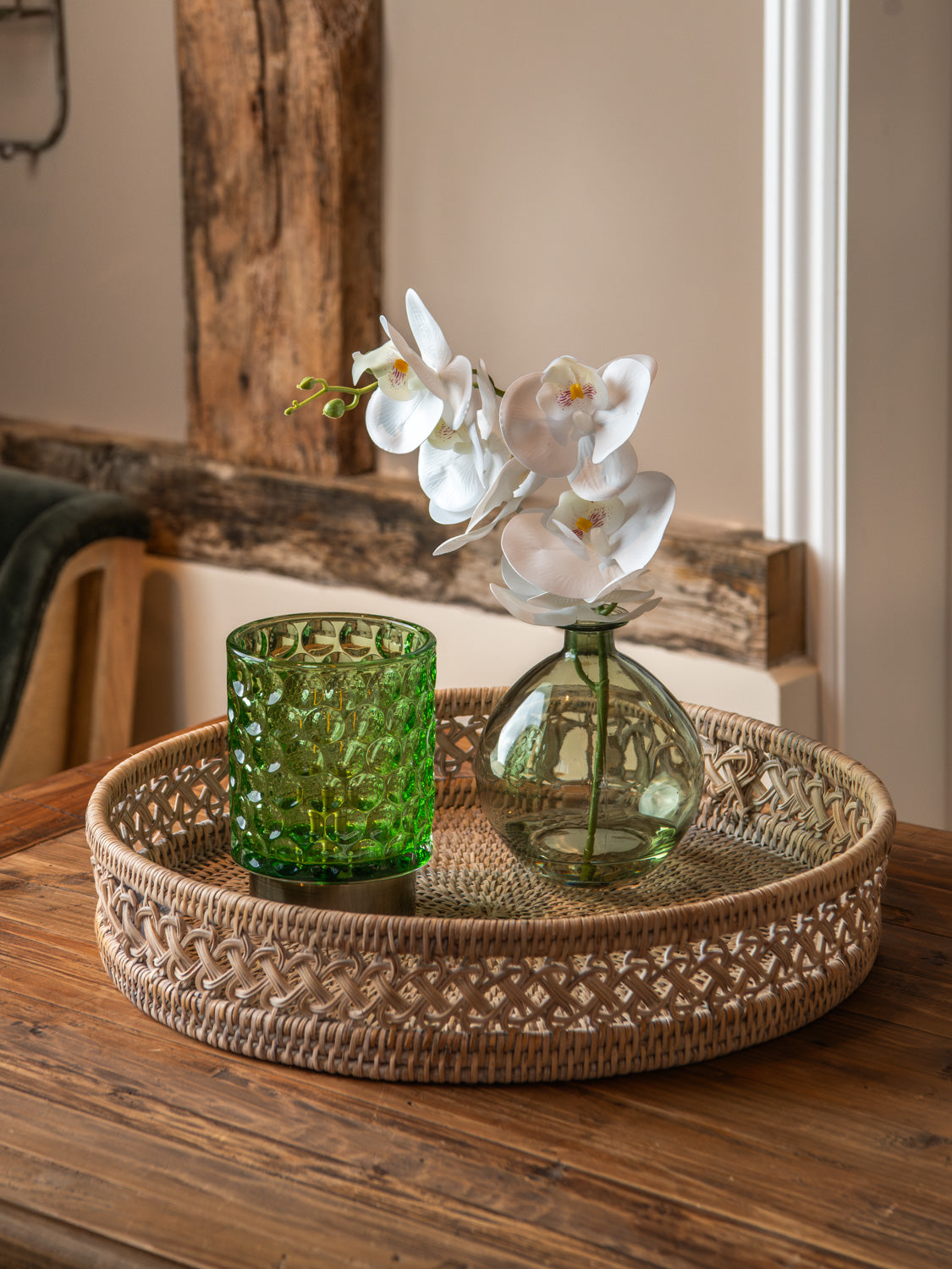 Round detailed Rattan Trays - 3 sizes