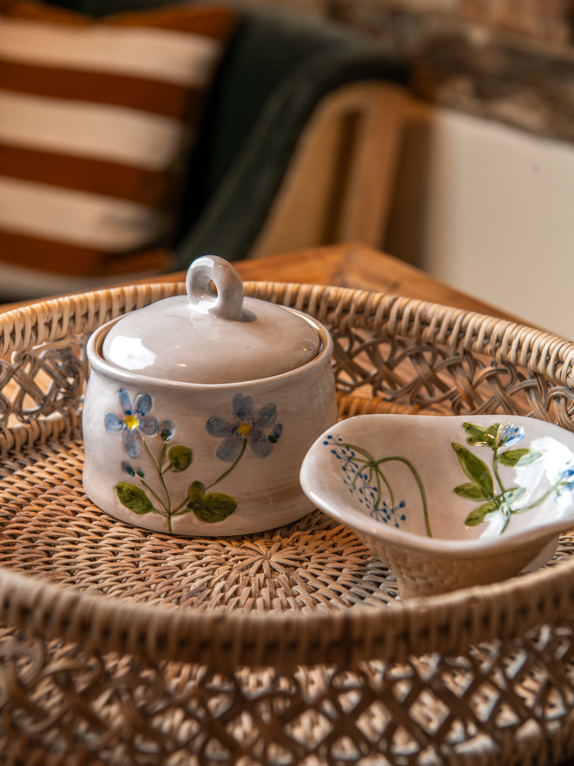 Round detailed Rattan Trays - 3 sizes