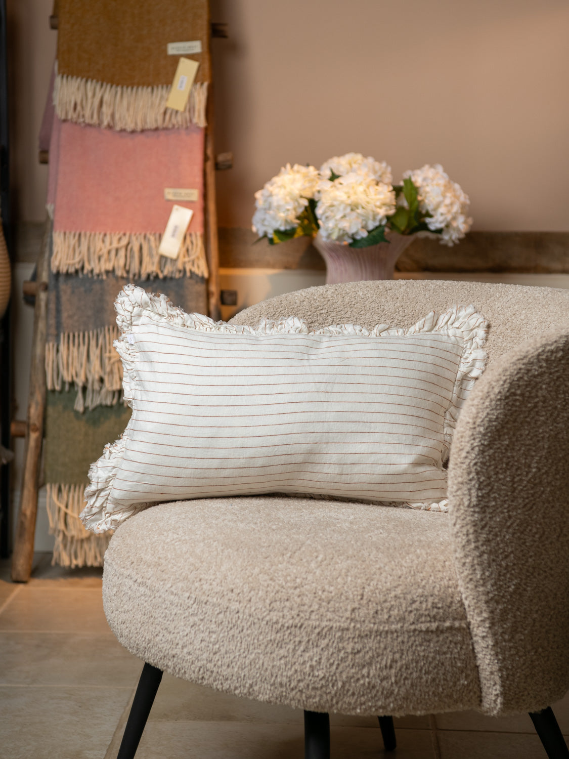 Hallie Linen Cushion – Rust Pin Stripe 50x 30cm