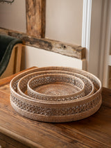 Round detailed Rattan Trays - 3 sizes