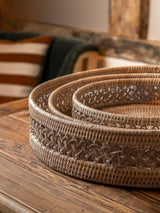 Round detailed Rattan Trays - 3 sizes